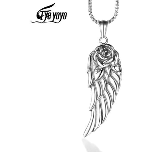 EyeYoYo Feather Necklace Rose Battlefield Angel Pendant Mens Punk Necklace