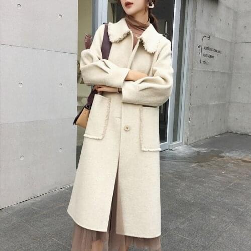 Coat Wool Korean Women Double-sided Woolen Coats Pink Long Autumn Winter Female Jacket casaco feminino 2020 Y18DM072 en s
