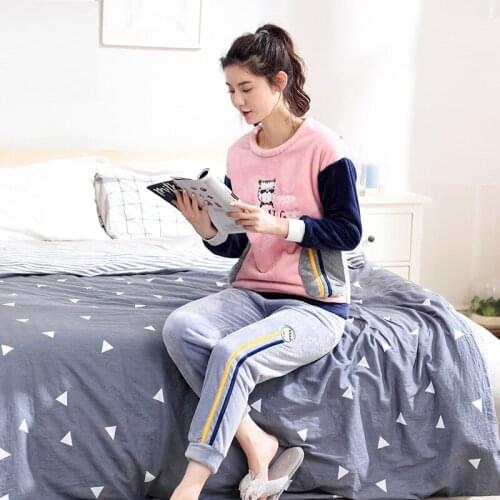 Women winter flannel pajamas female Korean long sleeve thick skin friendly breathable warm women pajama sets winter pajamas