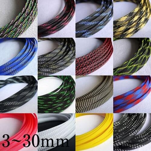 1M 2 4 6 8 10 12 14 mm Cable Sleeve PET Braided Expandable Wire Wrap Insulated Nylon High Density Tight Sheath Protector Harness