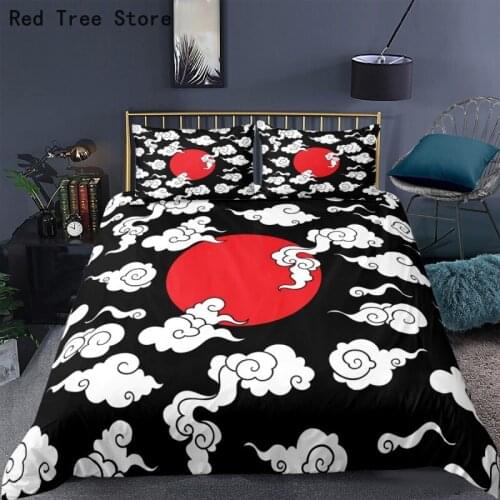 Cartoon Bed Linen Set 3D White Cloud Red Sun Printed Bedding Sets 2/3Pcs with Pillowcase Soft Microfiber Boy Kid Duvet Cover Bed
