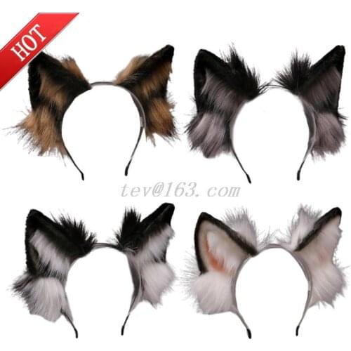Lovely Animal Faux Fur Wolf Ears Headband Realistic Furry Fluffy Hair Hoop Lolita Anime Masquerade Cosplay Costume