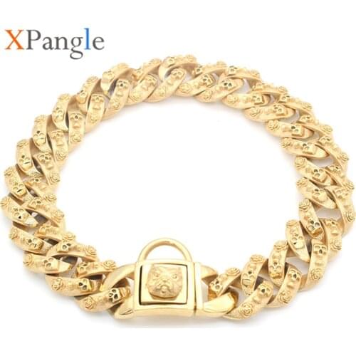 Golden Plated Dog Collar Stainless Steel High-end Custom Personalized Skull Pet Collar Necklace for Small Medium Large Dogs