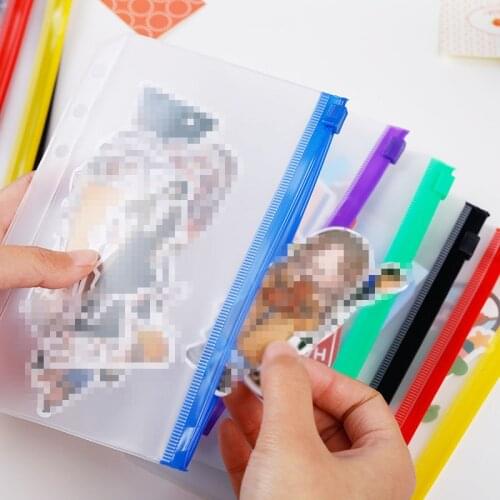 24pcs PVC 6 Holes A6 Transparent Colorful Zipper Bag Loose Leaf Storage Organizer Document Storage Pockets Hand Account Supplies