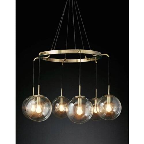 Clear Glass LED Bulb Pendant Lights For Parlor Restaurant Bedroom Loft Decoration Gold Metal Hanging Lights