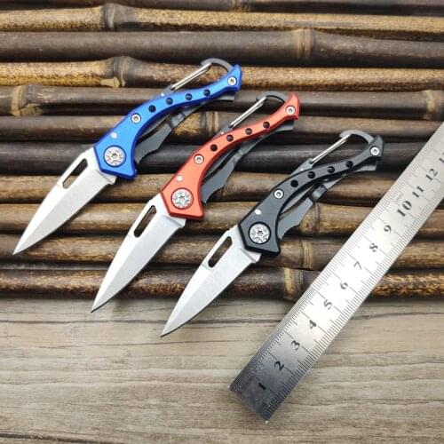 Droshipping Stainless Steel Aluminum Handle Portable Mini Pocket EDC Tool Fruit Knife Folding Knife With Keychain