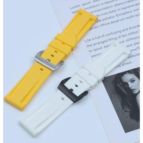 Soft Silicone Rubber Watchband 24mm 26mm Yellow White Watch Band For Panerai Strap Waterproof Free Tool Needle Buckle