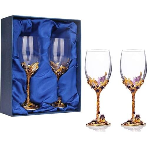 Retro Enamel Wine Glasses Crystal Iris Goblet Champagne Glass Wedding Party Glass Cup Bar Decoration Drinkware Gifts 2Pcs/Set