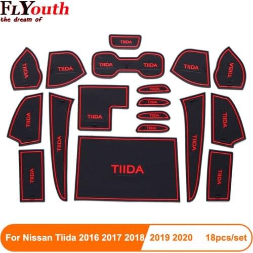 For Nissan Tiida 2016 2017 2018-2020 18pcs/set 3D Rubber Mat Non-slip Interior Cup Pad Door Groove Mat Car door mat Accessories