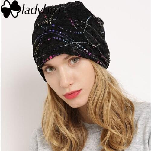 Ladybro Brand Autumn Skullies Beanie Hat Women Hat Cap Famale Lace Butterfly Hat Female Ladies Cotton Casual Floral Bonnet Femme