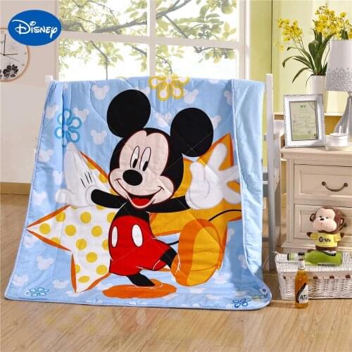 Shining Mickey Mouse Cot Crib Quilt Comforters Disney Bedding Cotton Wowen 120*150CM Baby Boys Bedspread Blue Summer Season Soft