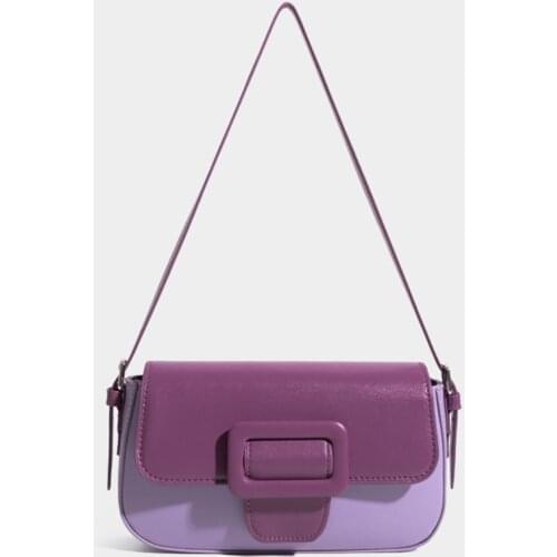 Contrast Color Leather Shoulder Bags For Women 2021 Travel Handbag Fashion Simple Hobos Baguette Underarm Bag Clutch Purse Sac