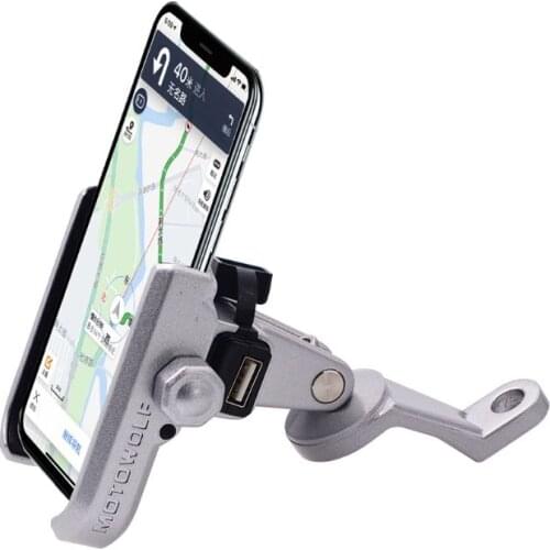 360 Degree Universal Waterproof 12V 24V Motorcycle Scooter Handlebar Rearview Mirror Phone Holder Mount Bracket USB Charger For