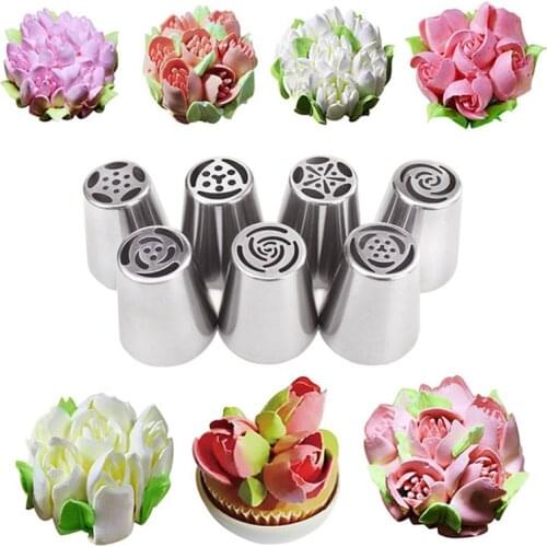 WBBOOMING 7PCS/Set Stainless Steel Baking Icing Piping Cake Nozzles Cream Pastry Decorating Tips Set Cake Cupcake Confeitaria