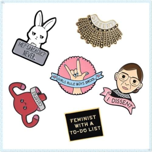 I Dissent pin Feminism Rectangle FEMINIS pin Ginsburg Rule Boys Drool Lapel pins Student Enamel pins Brooches Badges pin jewelry
