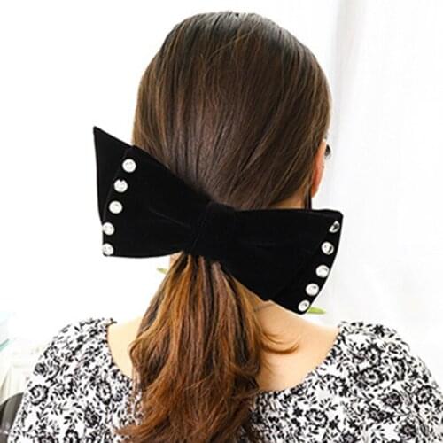 New Rhinestones Decorated Velvet Bow Clip Korean Hair Accessories Women Girls Big Bow Hair Barrette Clip