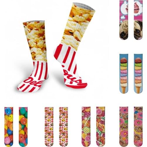 New Style 3D Printed Women Long Socks Creative Donut Ice Cream Harajuku Funny Food Street Casual Cotton Girl Knee Calf Socks