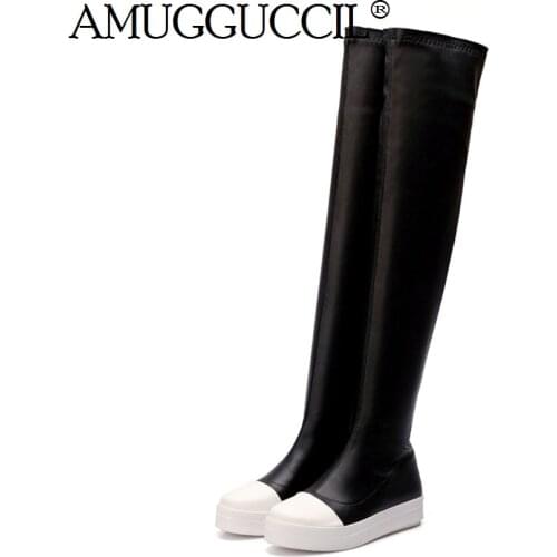 Plus Big Size 34-43 Black Wine-red Stretch Fashion Sexy Over the Knee Thigh High Females Womens Girls Boots X1223