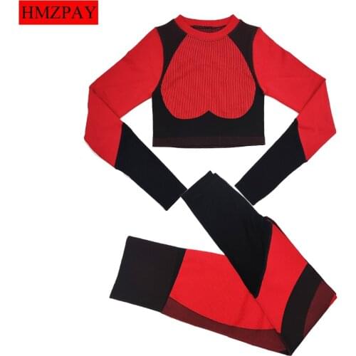 Womens Sportswear Yoga Sets Ribbed Seamless Long Sleeve Workout Clothes For Women High Waist Sports Legging Long Sleeve Top