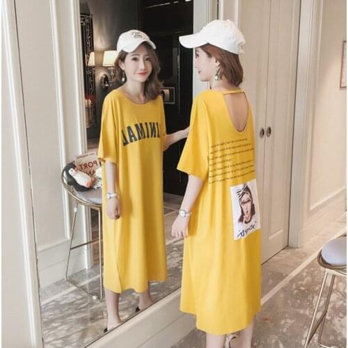 WYWMY 2021 New Korean Summer Casual Women Dress Chic Young Lady Fashion Short Sleeve O Neck Loose T-Shirt Dress Female Plus Size