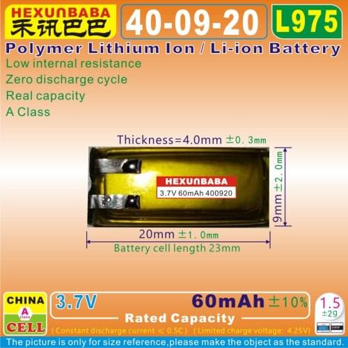 10pcs [L975] 3.7V 60mAh [400920] Polymer lithium ion / Li-ion battery for BLUETOOTH EARPHONE,MP3,e-book,GPS,speaker