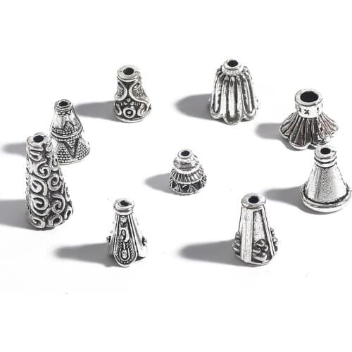 10Pcs/Lot Mix Size Hole 2-4mm Alloy Beads Fringed Hat Spacer Silver Color Plated Spacer Beads For DIY Jewelry Making Bracelet