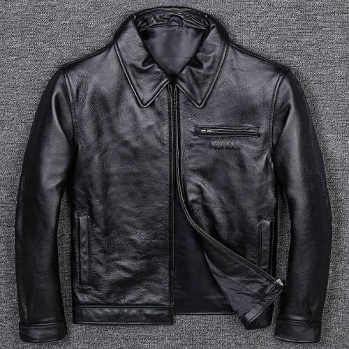 2020 Black Casual Jacket Plus Size XXXXL Genuine Thick Cowhide Slim Fit Winter Mens Leather Coat FREE SHIPPING