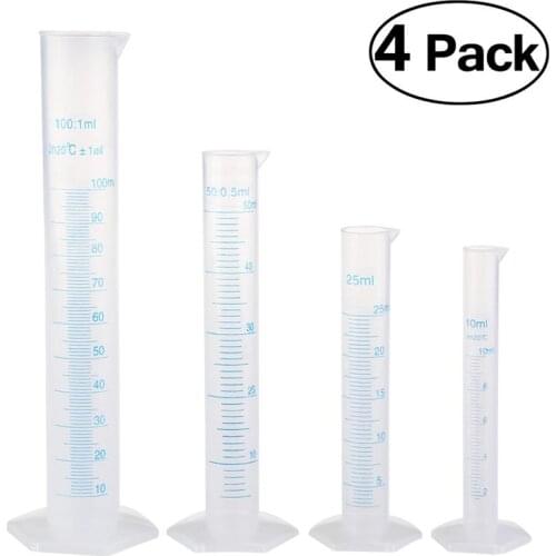 4pcs Transparent Measuring Plastic Graduated Cylinder 10ml / 25ml / 50ml / 100ml Measuring Cups