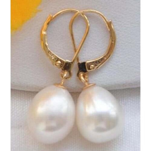 Free shipping>>>>noble jewelry 14K Yellow Gold HOT Huge AAA+ 10-13mm White South Sea Pearl Earrings