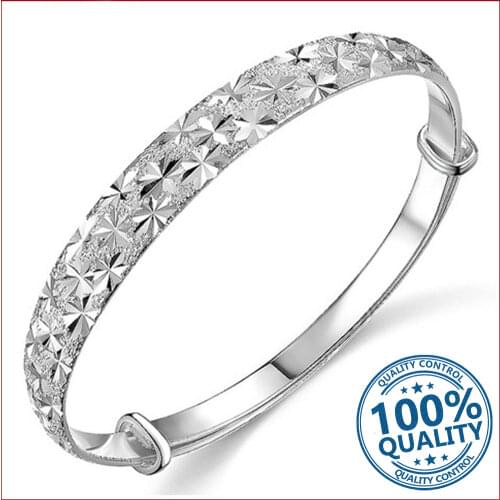 Fashion 925 Sterling Silver Woman Charm Cuff Bracelet Smoth Four Leaf Clover Adjustable Bangle Girls Wedding Party Jewelry Gifts