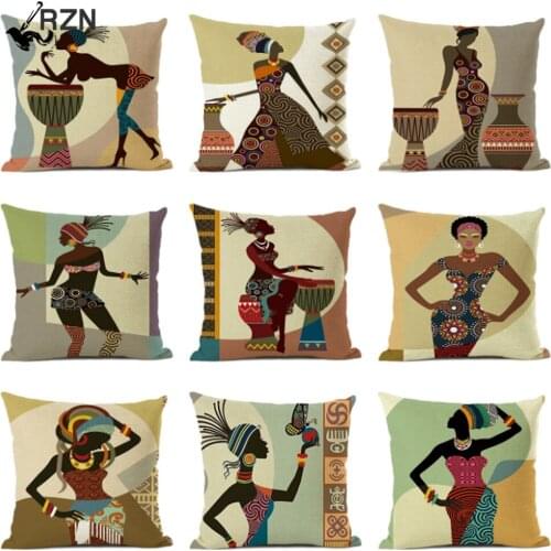 African Lady Sofa Decorative Cotton Linen Pillow Case Portrait Symbols Modern Home Decoration Art Cushion Cover 45X45CM