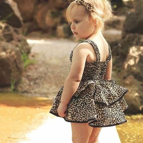 Summer baby girls kids clothes mini tutu dress toddler princess dresses vestidos ruffles birthday outfits leopard 1 to 6 yrs