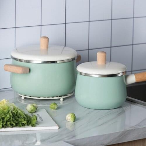 Porcelain Enameled Milk Pot Cooking Pot Nordic Non-Stick Soup Pot with Cover Induction Cooker Gas Stove Applicable Cookware