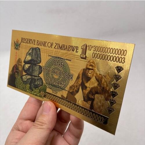 FLC Simbabwe Gold Banknote TRILLION QUANTILLION YOTTALILION DOLLAR Gold 999999 Simbabwe Tiere Banknote für Business Geschenke