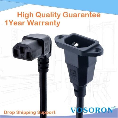 IEC320 C14 to C13 Extension cord,C14 with screw holes and C13 Down Angled Short,60cm lenght,H05VV-F 3G 0.75MM