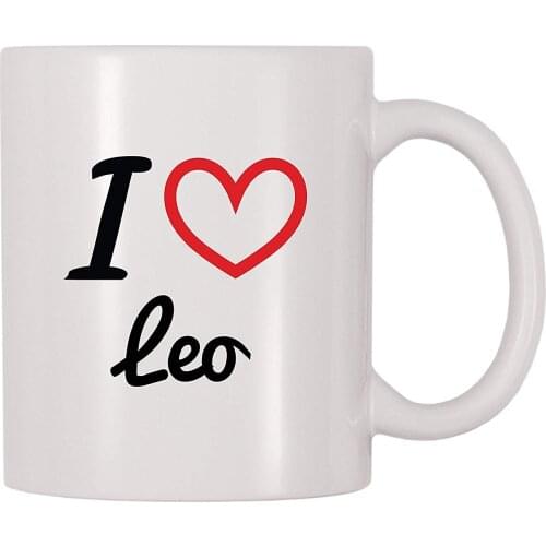 I Love Leo Personalized Name Coffee Mug (11 oz)