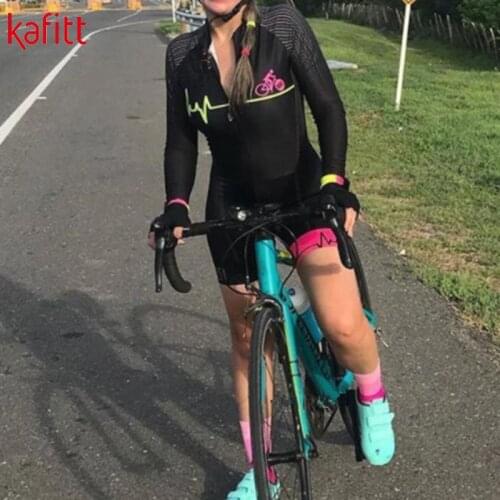 Kafitt team triathlon long-sleeved cycling wear jersey tights jumpsuit Maillot breathable cushion macaquinho ciclismo feminino
