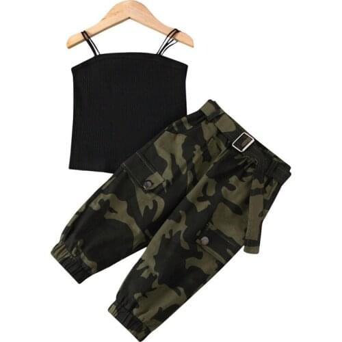 2-7Years Fashion Toddler Kids Girls Outfits Summer Children Sleeveless Vest Tops+Camouflage Print Pocekt Long Pants Clothes Sets