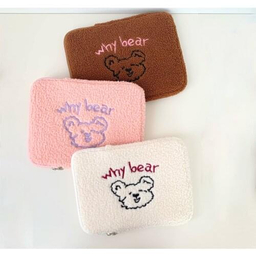 Korea Ins Fuzzy Tablet Case Bag for Mac Apple Cartoon Embroidery Bear Laptop Sleeve Bag 11 Inch Kawaii Liner Bag For Girl Women