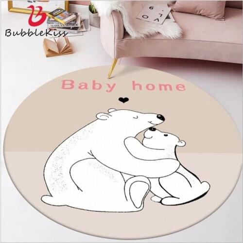 Rugs and Carpets for Home Living Room Cartoon Yellow Bear Pattern Non-slip Round Carpet Area Rug for Bedroom 100% Polyester