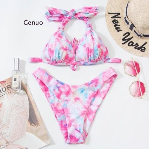 Swimsuit Womens Swimwear 2021 Sexy Tie Dye Bikini Push Up High Leg Thong Bikinis Set Swimming for Bathing Suit Woman Swimsuits