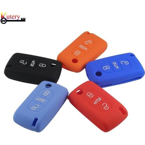 Kutery Silicone Rubber Car Key Cover Case For Citroen C3 C4 C4L C5 C6 Remote Key Protecor 3Buttons