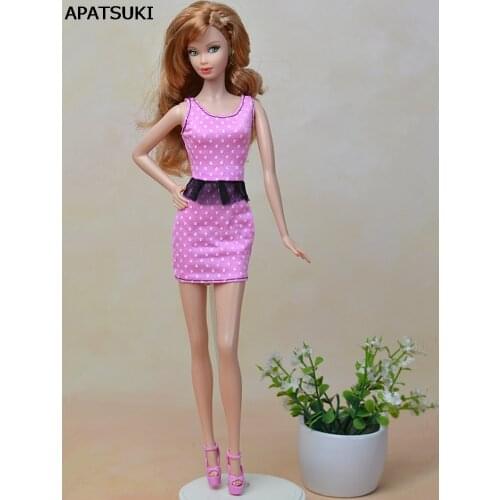 Pink Fashion Doll Clothes Fitting Mini Dress For Barbie Dolls One Piece Vestidos Party Dress For 1/6 BJD Doll Dress