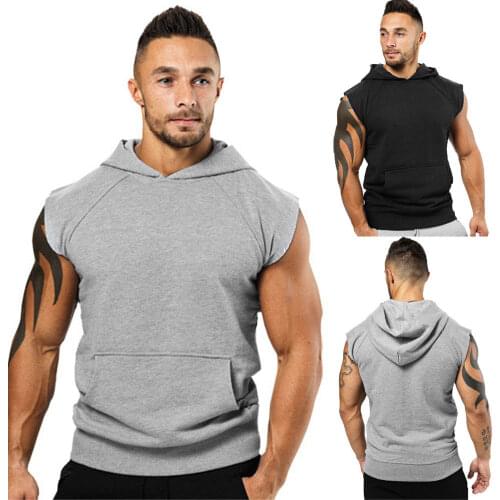 Men Muscle Hoodie Hooded Tank Tops Bodybuilding Gym Workout Sleeveless Fitness Vest T-Shirt 2018 Summer