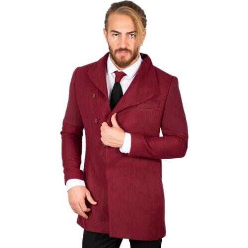 DeepSEA Burgundy Men 'S Luxury Sports Stamp Coat Collar Overcoat Double Breasted Tight-Fitting Mould Hot Casual Autumn Winter Italian Style Long Coat 2002147