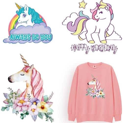 Unicorn Small Kids Stickers on Clothes Patches Children Decor Cute Animal Thermo Transfer Badges Applique on T-shirt DIY Tops