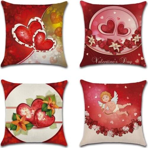 Happy Valentines Day Wedding Pillow Cases Cushion Cover Red Heart Love Print Throw Pillow Case Home Decoration Pillowcase
