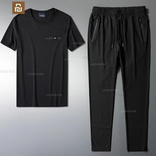Xiaomi casual mens summer cool and quick-drying sports suit fashion breathable short-sleeved T-shirt ice silk sweatpants