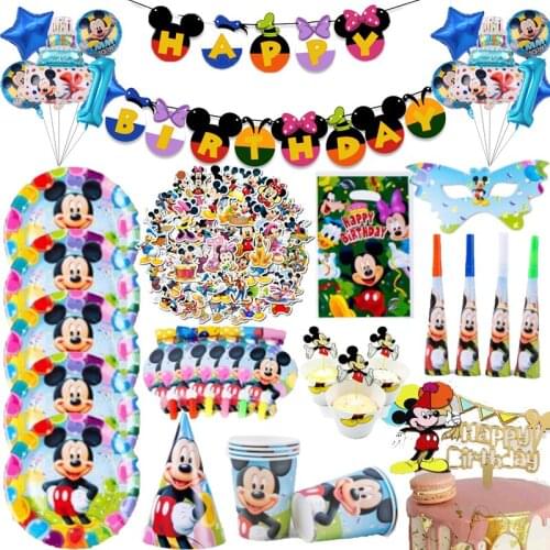 Cartoon Mickey Mouse Theme Kids Party Decoration Children Birthday Party Baby Shower Napkin Paper Plate Cup Tableware Sets