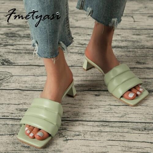 Sandals Fashion Candy Colors Cow Leather Beach Women Soft PU Leather Slides Summer Chunky Heels Outdoor Big Size Light Weight
